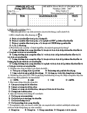 Đề kiểm tra chất lượng Vật lí lớp 9 - Đề số 2 - Năm học 2016-2017 - Trường THCS Tân Tiến